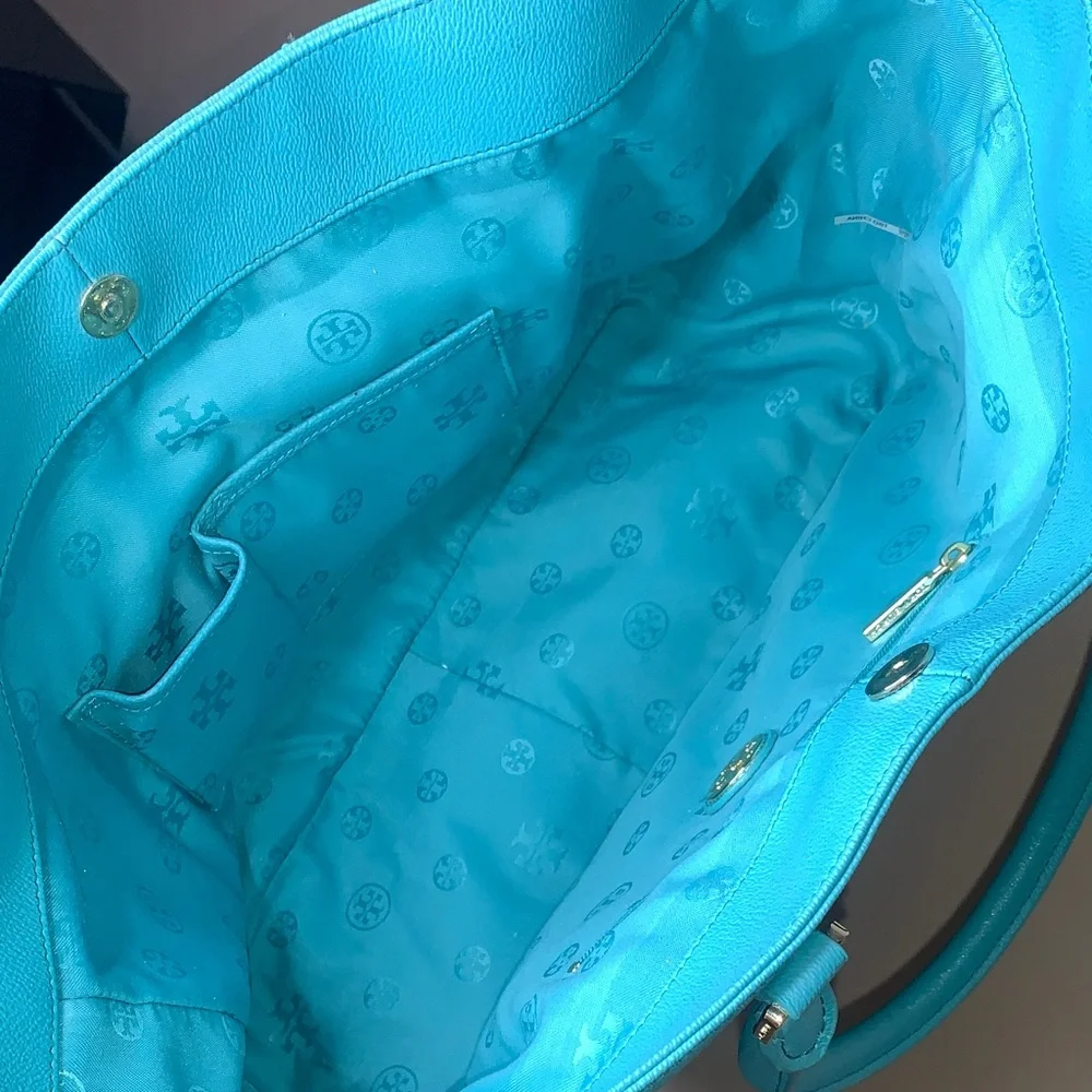 Tory Burch Turquoise/Gold Leather Tote